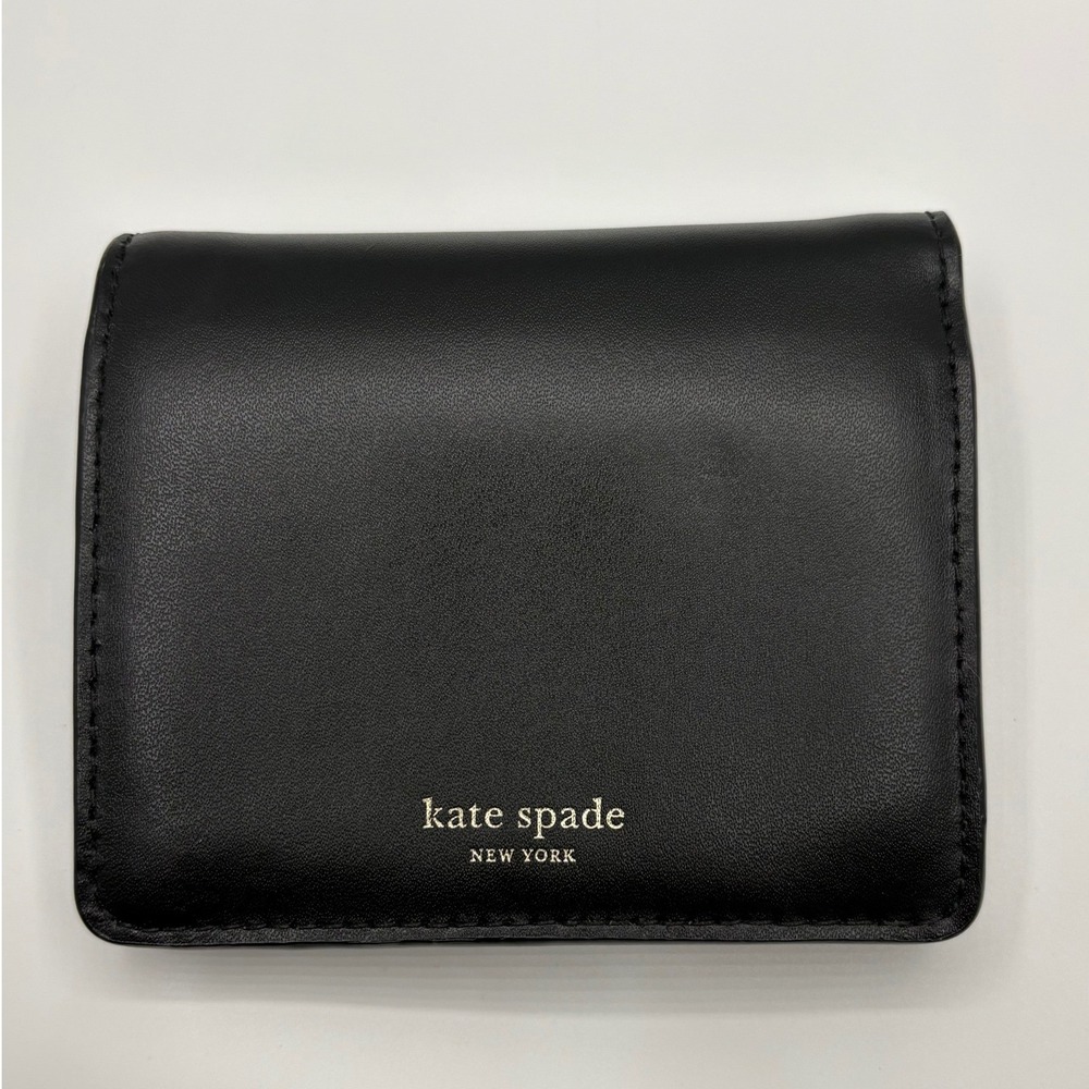 Kate Spade Nadine Bifold Wallet Black Leather Blush Pink Interior Snap Closure